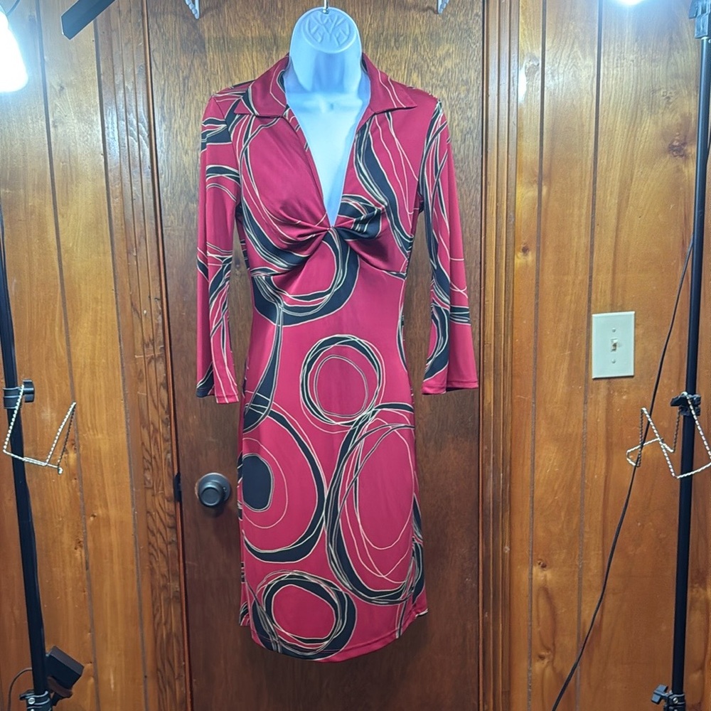 My Michelle Black and Red Sheath Dress with Plunge Neckline - S